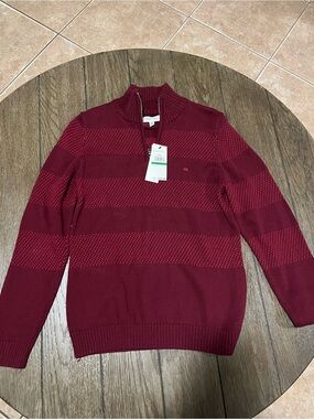 Calvin Klein boys Maroon Half-Zip Striped Sweater